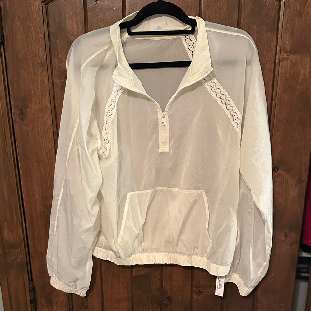Adore Me Cream Jacket with Lace Detail